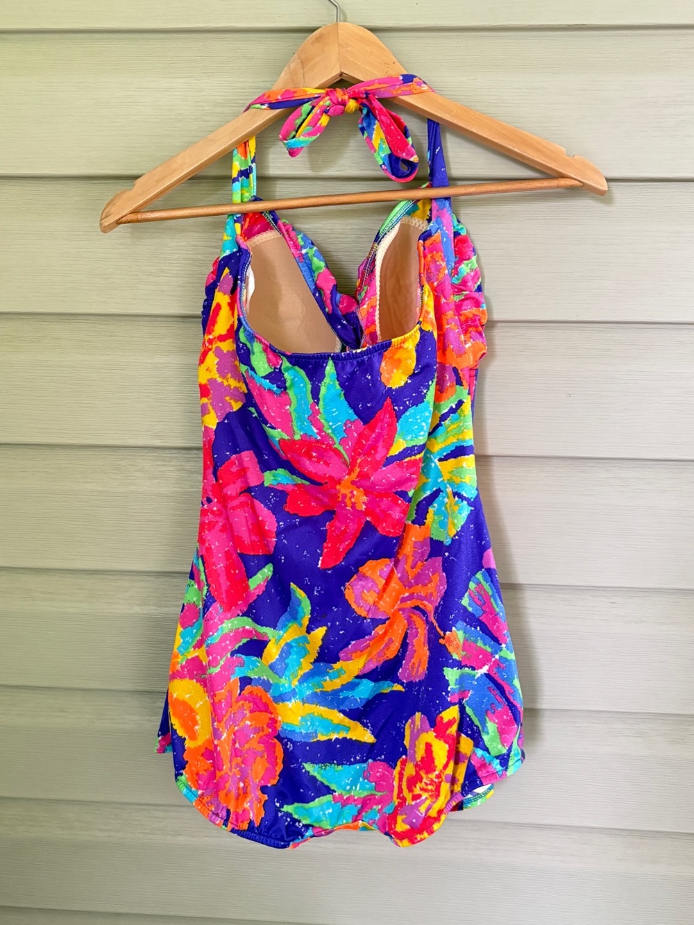 Vintage 90s E-Stewart neon tropical one piece swimsuit halter swimsuit sz 16 EUC - Picture 4 of 12